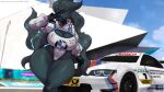 16:9 4k absurd_res anthro anthrofied big_breasts black_body black_fur black_hair blue_eyes bmw bodysuit breasts camel_toe car cleavage_cutout clothed clothed_anthro clothed_female clothing curvy_figure cutout female fur generation_5_pokemon gesture hair hand_gesture hi_res huge_breasts huge_hips huge_thighs julie_(slender99) legendary_pokemon leotard looking_at_viewer nintendo outside pokemon pokemon_(species) pokemorph race_car race_queen reshiram skinsuit skylosminkan solo text thick_thighs tight_clothing url v_sign vehicle voluptuous voluptuous_anthro voluptuous_female wide_hips widescreen