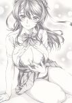  1girl blush bra breasts cleavage graphite_(medium) kantai_collection legs long_hair looking_at_viewer mikuro monochrome open_clothes open_shirt panties solo traditional_media underwear urakaze_(kancolle) 