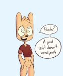  5:6 anthro bottomless clothed clothing english_text female hi_res hypnosis mammal mind_control mouse murid murine musnstuff orange_body red_clothing rodent simple_background solo speech_bubble spiral_eyes sylvie_(musnstuff) text 