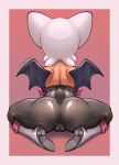  anthro black_bodysuit black_wings butt chiropteran clothed clothed_anthro clothing female fur genitals hi_res mammal pussy rouge_the_bat ruruduu sega simple_background solo sonic_the_hedgehog_(series) white_body white_fur wings 