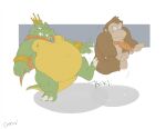 2026 accessory anthro ape belly big_belly bloodshot_eyes bracelet butt_kick canson cape claws clenched_teeth clothing crocodile crocodilian crown donkey_kong_(character) donkey_kong_(series) duo fangs fur gorilla haplorhine headgear hi_res jewelry kick king_k._rool male mammal monkey mostly_nude mostly_nude_anthro mostly_nude_male mouth_closed navel necktie necktie_only nintendo nipples obese obese_anthro obese_male overweight overweight_anthro overweight_male primate reptile scales scalie signature sound_effects spiked_bracelet spikes tail teeth text wide_eyed