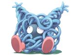  black_eyes bright_pupils commentary_request full_body looking_up mukiguri no_humans pokemon pokemon_(creature) red_footwear shoes sitting solo tangela tentacles white_background white_pupils 