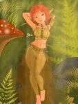 3:4 arthur_and_the_invisibles belly dagger elemental_creature elf feet female fern forest forest_background freckled_face freckles fungi_fauna fungus grass hair hi_res humanoid humanoid_pointy_ears leaf light lips maidenless melee_weapon midriff minimoy mushroom orange_eyes orange_hair plant pointy_ears princess_selenia seductive solo sun sunlight tree weapon