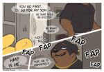 2026 absurd_res anthro artist_name bathroom big_ears bodily_fluids canid canine canis clothed clothing colored comic dialogue digital_drawing_(artwork) digital_media_(artwork) domestic_dog duo ear_piercing ear_ring english_text fap_(sound_effect) father_(lore) fingers floppy_ears fur gold_(metal) hair half-closed_eyes hi_res incest_(lore) jewelry larger_male male male/male mammal mastiff masturbation molosser multicolored_body multiple_scenes muscular muscular_anthro muscular_male narrowed_eyes nipples nodding overweight page_number parent_(lore) pattern_body piercing pubes rennin ring_piercing rottweiler simple_background size_difference smaller_anthro smaller_male speech_bubble tail text topless towel towel_only widescreen yellow_omen yellowomen_(character)