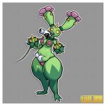 1:1 2024 artist_name belly bikini biped border breasts clothed clothing digital_drawing_(artwork) digital_media_(artwork) disembodied_hand duo elemental_creature elemental_humanoid eyelashes feet female fingers flora_fauna front_view generation_5_pokemon green_body hand_on_belly hi_res holding_belly holding_object hose humanoid leaf lukkihere maractus medium_breasts navel nintendo not_furry outline plant plant_humanoid pokemon pokemon_(species) simple_background solo_focus standing swimwear text thick_thighs toes two-piece_swimsuit white_border yellow_eyes