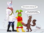 antennae_(anatomy) anthro balls big_penis biker_mice_from_mars bucky_o&#039;hare clothed clothing comparing comparing_penis comparison cowardlion crossover dialogue fur genitals green_body green_fur group guardians_of_the_galaxy hare holding_penis huge_penis hyper hyper_genitalia hyper_penis lagomorph leporid male male/male mammal marvel mouse murid murine nude partially_clothed penis penis_on_penis penis_size_difference procyonid raccoon rocket_raccoon rodent simple_background size_difference trio vinnie 