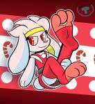 accessory anthro big_ears candy candy_cane christmas clothing dessert digit_ring feet feet_up female food fur generation_8_pokemon headband hi_res holidays jewelry legwear mintytempest nintendo pokemon pokemon_(species) raboot red_clothing red_legwear red_toes ring round_tail soles_the_raboot solo stirrup_legwear toe_ring toes white_body white_fur yellow_headband