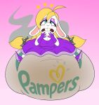 anthro big_diaper blonde_hair blue_eyes breasts broodal buckteeth clothed clothing dazed diaper dress feces female fur hair hariet_(mario) hi_res lagomorph leporid mammal mario_bros messy_fur nintendo pampers purple_clothing purple_dress rabbit seeing_stars sippysips soiled_diaper solo stink_fumes super_mario_odyssey teeth unclean_diaper used_diaper white_body white_fur