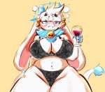 2026 alcohol angela_flux anthro atlyss bedroom_eyes beverage big_breasts bikini black_bikini black_clothing black_swimwear blue_tuft blush breasts bubble cleavage closed_smile clothed clothing container cup drinking_glass drunk drunk_bubble eyewear fangs female female_anthro fur glass glass_container glass_cup glasses hi_res holding_container holding_cup holding_drinking_glass holding_glass holding_object holding_wine_glass long_ears looking_at_viewer maryisabel mouth_closed narrowed_eyes navel oathkin_(atlyss) seductive short_snout simple_background smile solo standing substance_intoxication swimwear tail teeth thick_thighs tuft two-piece_swimsuit white_body white_fur wide_hips wine wine_glass yellow_background