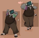 2026 absurd_res ace_(corey_beepington) clothed clothed_male clothing corey_beepington digital_drawing_(artwork) digital_media_(artwork) electrical_plug_tail electronics floating_heart for_a_head fully_clothed fully_clothed_male hands_behind_head heart_symbol hi_res male moobs multiple_poses not_furry object_head one_eye_closed open_mouth open_smile overweight overweight_male pinup pose screen screen_face screen_head smile solo standing sweater sweater_vest tail television topwear tv_head tv_head_robot vest wink