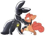 animate_inanimate anthro clothing collar fearful_expression fur generation_1_pokemon imminent_chastity latex latex_clothing latex_skinsuit liquid_latex living_clothing living_latex lock_bulge lock_symbol male multi_tail nintendo null_bulge orange_body orange_fur pokemon pokemon_(species) rezevenix scared_eyes simple_background skinsuit tail tight_clothing vulpix white_background