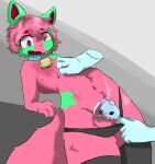 ambiguous_gender anthro balls bell bell_collar big_eyes black_clothing black_legwear black_panties black_thigh_highs black_underwear blue_collar chastity_cage chastity_device clothing clothing_pull collar disembodied_hand duo eye_through_hair fur genitals ghost_hand green_body green_fur grey_background hair hair_over_eye humanoid_hands kittytwink legwear looking_down looking_down_at_self male male_focus open_mouth panties panty_pull pink_body pink_fur pink_hair purple_eyes red_inner_ear red_mouth red_tongue shark_chastity_cage simple_background solid_chastity_cage solo_focus stylized_chastity_cage tail thigh_highs tongue translucent translucent_hair underwear underwear_pull wearing_chastity_cage wearing_chastity_device wearing_collar