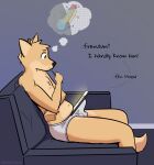 anthro briefs briefs_only brown_nose canid canine clothed clothing dickstand erection erection_in_briefs erection_under_clothing fox fur furniture hi_res holding_object holding_pen humor male mammal monotone_briefs monotone_clothing monotone_underwear orange_body orange_fur pen rav_alska ravalska simple_background sitting sofa solo studying tablet tan_body tan_fur tenting topless topless_anthro topless_male underwear underwear_only white_briefs white_clothing white_underwear