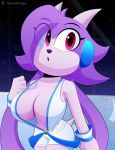 2_horns absurd_res anthro aquatic aquatic_dragon big_breasts breasts digital_media_(artwork) dragon female freedom_planet galaxytrail hair hi_res horn mythological_creature mythological_scalie mythology night plunging_neckline purple_body purple_hair purple_skin red_eyes sash_lilac scalie shadow slickehedge solo watermark window