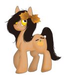 2014 bent_leg black_mane black_tail brown_bow closed_smile colored cutie_mark digital_drawing_(artwork) digital_media_(artwork) earth_pony english_description equid equine eyelashes fall_harvest_(grosspotoo) female female_feral feral full-length_portrait fur grosspotoo hasbro horse leaf leaf_bow leaf_on_head long_mane long_tail looking_up mammal mane mouth_closed my_little_pony nude nude_female orange_body orange_fur pony portrait pupils quadruped shaded simple_background smile solo tail white_background white_sclera yellow_eyes