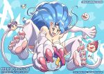 2022 4_toes 5_fingers abstract_background action_pose animal_humanoid ball bent_leg big_feet big_hair big_hands biped blue_hair breasts capcom cel_shading claws colored darkstalkers dated digital_drawing_(artwork) digital_media_(artwork) eyelashes feet felicia_(darkstalkers) felid felid_humanoid female fingers flowing_hair foreshortening full-length_portrait fur hair holding_ball holding_object humanoid jumping leaning leaning_forward legs_up line_art long_hair long_tail mammal mammal_humanoid nude open_mouth pawpads pink_claws plantigrade pointy_ears portrait pose prick_ears richard_suwono shaded signature simple_background solo straight_hair tail tan_body tan_skin teal_background teal_eyes teeth text thin_tail toes tongue url white_body white_fur