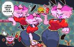 14:9 2025 5_fingers adult_swim anthro aqua_teen_hunger_force artist_logo belt bendy_straw beverage black_ears black_tail black_text bodily_fluids breasts burger cartoon_network cigarette cigarette_smoke cleavage clothed clothed_anthro clothed_female clothing digital_media_(artwork) ditchu ditchu_(ditchu) drinking_straw ellipsis english_text fast_food_uniform female fingers food footwear fries frylock fur gradient_outline hair hi_res holding_cigarette holding_object holding_tray kneeling lagomorph leporid logo mammal master_shake meatwad pink_body pink_fur pink_hair pixel_(artwork) purple_eyes purple_mouth rabbit red_clothing red_footwear red_shoes shoes smoke soda solo spilled_drink sweat tail teeth text watermark white_sclera white_speech_bubble wiping_sweat