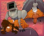 3_eyes absurd_res anal anal_orgasm anal_penetration antennae_(anatomy) anthro balls bed blush bodily_fluids bone brown_hair cum cum_drip cum_in_ass cum_inside cum_while_penetrated cutaway dialogue dos_(frackhead) dripping duo ejaculation electronics embarrassed english_text excessive_cum excessive_genital_fluids eyes_closed floppy_ears for_a_head foreskin frackhead from_behind_position fur furniture genital_fluids genitals grey_body hair hands-free heart_symbol hi_res humanoid humanoid_genitalia humanoid_penis looking_pleasured lop_ears lying machine male male/male mars_(scherzande) multi_eye narrowed_eyes nude object_head on_bed on_front onomatopoeia orange_body orange_fur orgasm partially_retracted_foreskin penetration penile penile_penetration penis profanity robot robot_humanoid screen screen_face screen_head scut_tail sex sex_shot shaking short_tail skeleton sound_effects sweat sweatdrop tail television text translucent translucent_body trembling tv_head unknown_species