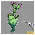 1:1 2024 artist_name belly bikini biped blush blush_lines border breasts butt clothed clothing digital_drawing_(artwork) digital_media_(artwork) disembodied_hand duo elemental_creature elemental_humanoid expansion eyelashes feet female fingers flora_fauna generation_5_pokemon green_body hi_res holding_object hose humanoid leaf lukkihere maractus medium_breasts navel nintendo not_furry outline plant plant_humanoid pokemon pokemon_(species) simple_background solo_focus standing swimwear text thick_thighs thigh_expansion three-quarter_view toes two-piece_swimsuit water white_border yellow_eyes