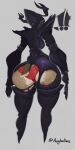 1:2 absurd_res anthro antlers armor artist_name augdensden big_butt black_armor bodily_fluids broken_armor brown_body bubble_butt butt clothing december_holiday deer deltarune exclamation_point exposed exposed_butt fawn_spots featureless_feet feet female fingers grey_background hi_res horn lightner mammal mrdarknessart1's_roaring_knight new_world_deer panties rear_view red_clothing red_panties red_underwear reindeer roaring_knight scut_tail short_tail simple_background solo surprised sweat tail text torn_clothing unconvincing_armor undertale_(series) underwear wardrobe_malfunction