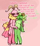 4_arms anthro apology arthropod bean0tastic blush bodily_fluids breasts cactus cactus_creature cactus_humanoid claws degradation discipline dripping_vulva dryoca_(bean0tastic) duo echino_(bean0tastic) elemental_creature elemental_humanoid english_text eyelashes fangs featureless_breasts female fingering flora_fauna flower flower_accessory goo-connected_lips green_body heart_symbol hi_res humanoid insect leaking leaking_vagina lepidopteran male male/female moan moth multi_arm multi_limb navel overstimulation pink_body plant plant_humanoid punishment rosy_maple_moth shaking shivering standing sweat teeth text vaginal vaginal_fingering