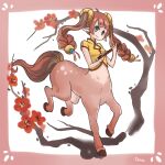 1:1 2014 blue_eyes breasts brown_hair brown_tail centaur clothed clothed_female clothed_taur clothing equid equid_taur european_mythology female female_taur full-length_portrait greek_mythology hair hooves humanoid_pointy_ears humanoid_taur mammal mammal_taur mythology pigtails pointy_ears portrait quadruped small_breasts solo tail taur tona_(pixiv) topwear