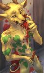 abs animal_genitalia animal_penis antelope anthro antlers beastars blood blood_on_face blood_splatter bodily_fluids bovid brown_body brown_fur cervine_genitalia cervine_penis claws erection felid finger_fetish finger_lick finger_play fingers fur gazelle genitals hi_res horn hybrid leopard leopard_spots licking male mammal melon_(beastars) pantherine penile_spines penis peregr1ne pupils sheath simple_background slit_pupils solo spots tail tail_tuft tattoo teeth tongue tuft yellow_body yellow_eyes yellow_fur