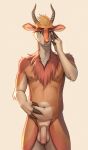 absurd_res antelope anthro areola balls bovid digital_media_(artwork) flaccid foreskin fur gazelle genitals hair hi_res horn humanoid_genitalia humanoid_penis male mammal navel nipples nude nyeong partially_retracted_foreskin pecs penis simple_background solo standing