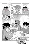 2025 anthro berny_(kaaski) blush booth_seating bottomwear chase_(kaaski) clothed clothing comic dialogue diner domestic_cat dragon eating electronics english_text felid feline felis food fully_clothed fur furred_dragon furred_scalie group hi_res inside jack_(kaaski) kaaski male mammal mythological_creature mythological_scalie mythology pancake pants pasta phone restaurant sandwich_(food) scalie shirt sitting smile spaghetti spot_color text topwear
