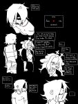 2026 3:4 ambiguous_gender ambiguous_human anthro antlers biped black_and_white black_background blood bodily_fluids clothed clothing deer deltarune dialogue dialogue_box digital_drawing_(artwork) digital_media_(artwork) duo english_text female female_anthro hair hi_res horn human impwolf666 kris_dreemurr long_hair mammal monochrome new_world_deer noelle_holiday scared short_hair simple_background snout snowgrave talking_to_another text undertale_(series)