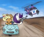 2026 aircraft applejack_(mlp) blonde_hair car chasing clothing cowboy_hat driving equid equine eyelashes female freckles friendship_is_magic front_view group gun hair hasbro hat hat_only headgear headgear_only headwear headwear_only helicopter holding_gun holding_object holding_ranged_weapon holding_weapon hooves horn king-kakapo mammal mostly_nude my_little_pony my_little_pony:_forever_friendship mythological_creature mythological_equine mythology orange_body outside pupils purple_body purple_hair ranged_weapon rarity_(mlp) scared smile trio twilight_sparkle_(g6) unicorn vehicle weapon white_body