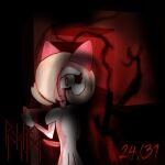  2021 black_background blood blood_on_knife bodily_fluids clothing dress female hair hair_over_eye halloween hi_res holding_knife holding_object holidays horror_(theme) humanoid inktober_2021 kirlia knife looking_at_viewer lynofdeath nintendo not_furry one_eye_obstructed pok&eacute;mon pok&eacute;mon_(species) rear_view short_hair signature simple_background solo turning_back video_games 