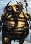 2009 anthro big_ears biped bone brown_body brown_skin cloud day dead_tree demon detailed detailed_background ear_piercing ear_ring elephant elephantid empty_eyes featureless_crotch forest front_view holding_melee_weapon holding_object holding_weapon humanoid_hands jewelry long_tail looking_at_viewer male mammal melee_weapon nakagawa_(pixiv) necklace nude nude_anthro nude_male obese obese_anthro obese_male outside overweight overweight_anthro overweight_male piercing plant proboscidean proboscis_(anatomy) realistic ring_piercing shaded skull skull_necklace sky soft_shading solo tail thin_tail tree trunk_(anatomy) tusks walking weapon white_eyes