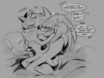 2023 4:3 anal anal_penetration anthro bed blush bodily_fluids cross-popping_vein dialogue digital_drawing_(artwork) digital_media_(artwork) duo echidna english_text eulipotyphlan fangs furniture hair hair_grab hand_bite hand_on_head hand_spike hedgehog hi_res knuckles_the_echidna male male/male male_penetrated male_penetrating male_penetrating_male mammal monochrome monotreme morning_sex penetration penile penile_penetration penis_in_ass pillow saliva sega sex shadow_the_hedgehog somedivs sonic_the_hedgehog_(series) speech_bubble spikes spikes_(anatomy) sweat tail teeth text tired touching_hair