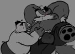 2026 anthro armpit_fetish armpit_hair armpit_sniffing badger beastly_crimes beastly_crimes_(2024) belly bencomedion big_belly blush body_hair bulge capybara caviid chief_badger clothing duo fan_character hi_res male male/male mammal mustelid musteline overweight overweight_male rodent simple_background sniffing underwear