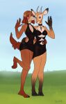 4_toes 5_fingers antelope anthro black_nose bovid breasts brown_body brown_fur brown_hair canid canine canis clothed clothed_anthro clothed_female clothing digitigrade domestic_dog dress duo dxm8 feet female female/female fingers fur gazelle grass hair hi_res hindpaw hooves horn humanoid_hands hunting_dog illumination_entertainment interspecies karen_(sing) mammal outside paws plant saluki sighthound sing_(movie) smile standing suki_lane tail tan_body tan_fur teeth toes