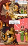 absurd_res agatha_(vestina) anna_(fallenaltair) anthro blue_eyes bovid caprine claws clothed clothing comic comic_panel dialogue ear_piercing ear_ring english_text equid equine female fingers fur goat group happy heart_reaction hi_res hooved_fingers hooves horn looking_at_another looking_back male male/female mammal markings mythological_creature mythological_equine mythology piercing profanity ring_piercing shirt smile smiling_at_another spots spotted_body striped_body stripes teeth text topless topless_male topwear tsatu_(raptorzzs) tunic unicorn vestina whiskers white_body yellow_body yellow_eyes yellow_fur
