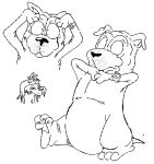 2025 3_toes 4_toes annoyed anthro belly big_belly biped black_nose bucky_katt canid canine canis clock digital_drawing_(artwork) digital_media_(artwork) domestic_cat domestic_dog duo fangs feet felid feline felis floppy_ears get_fuzzy glance hi_res line_art looking_aside male mammal mastiff mixed_breed molosser monochrome naturally_unclothed nude overweight overweight_anthro overweight_male pecs satchel_pooch semi-anthro shar_pei siamese_cat sketch sketch_page skin_folds solo solo_focus teeth theyoyododo toes watch whisker_spots wide_eyed wristwatch wristwatch_only