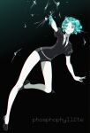  1other :o amputee androgynous aqua_eyes aqua_hair bangs black_background black_footwear black_shirt black_shorts breaking broken collared_shirt dark_background full_body high_collar highres houseki_no_kuni injury kamezaemon legs loafers long_legs looking_up parted_bangs phosphophyllite puffy_short_sleeves puffy_sleeves shards shiny shiny_hair shirt shoes short_hair short_shorts short_sleeves shorts solo sparkle standing standing_on_one_leg surprised tripping white_shirt 