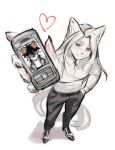 2025 5_fingers alex_(angellumen) angellumen anthro ayon_(kyooq) bangs belt bent_arm biped black_belt black_clothing black_eyebrows black_footwear black_hair black_nose black_shoes blue_eyes blush blush_lines bottomwear canid canine cellphone claws closed_smile clothed clothed_anthro clothed_male clothing colored digital_drawing_(artwork) digital_media_(artwork) dress_shoes duo electronics english_description eyebrows felid feline finger_claws fingers fluffy fluffy_tail footwear formal_wear fully_clothed fully_clothed_anthro fully_clothed_male fur grey_body grey_bottomwear grey_claws grey_clothing grey_eyebrows grey_eyes grey_fur grey_pants hair hand_in_pocket hand_pawpads heart_symbol hi_res high-angle_view holding_cellphone holding_object holding_phone light lighting long_hair long_tail looking_at_viewer male male_anthro mammal mature_anthro mature_male medium_hair mouth_closed multicolored_body multicolored_fur pants pawpads phone pink_nose pink_pawpads pockets shaded shoes showing_cellphone simple_background smile smiling_at_viewer snapchat tail two_tone_body two_tone_fur white_background white_body white_dress_shirt white_fur white_hair white_tail