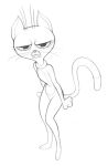 2016 anthro anthrofied belly belly_markings collar domestic_cat featureless_chest featureless_crotch felid feline felis female fur kaboozey line_art mammal markings monochrome mostly_nude pose simple_background solo tail victoria_(zipzip) white_background zip_zip