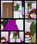  2017 anthro bed blush brown_hair clothing comic domestic_cat door dragon duo english_text felid feline felis female furniture green_body green_scales hair hi_res if_hell_had_a_taste male mammal marci_hetson mirror multicolored_body multicolored_scales muscular muscular_anthro muscular_male necktie obese obese_anthro obese_female open_mouth overweight overweight_anthro overweight_female scales scar skylar_fidchell suit suit_and_tie text two_tone_body two_tone_scales viroveteruscy window window_curtains yellow_body yellow_scales 
