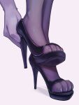  2022 4_toes absurd_res anthro black_high_heels claws digital_media_(artwork) feet felid foot_shot fur hi_res mammal on_one_leg open_toe_heels purple_body purple_fur simple_background solo standing toes ultra_(ultrabondagefairy) ultrabondagefairy white_background 