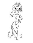 2016 3:4 anthro anthrofied belly belly_markings collar domestic_cat featureless_chest featureless_crotch felid feline felis female fur lhk line_art mammal markings monochrome mostly_nude pose simple_background solo tail victoria_(zipzip) white_background zip_zip