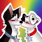 101_dalmatian_street 101_dalmatians 1:1 blush camidalmata canid canine canis collar dalmatian disney domestic_dog duo dylan_(101_dalmatians) eyes_closed feral fur hansel_(101_dalmatians) heart_symbol husky kissing low_res male male/male mammal multicolored_body multicolored_fur nordic_sled_dog rainbow spitz spots white_body white_fur