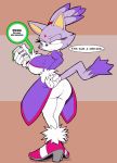  anthro big_breasts big_butt blaze_the_cat breasts butt clothed clothing dipstick_tail domestic_cat english_text eyelashes felid feline felis female forehead_gem fur hair hair_tie kojiro-brushard mammal multicolored_tail purple_fur purple_hair solo sonic_(series) speech_bubble text thick_thighs 