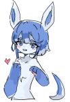  ambiguous_gender anthro blue_body blue_ears blue_eyes blue_hair blush digital_media_(artwork) eeveelution fur generation_4_pokemon glaceon hair heart_symbol nintendo nude paws podo pokemon pokemon_(species) simple_background smile solo 