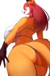 2024 absurd_res anthro big_breasts big_butt bottomwear bra breasts brown_hair butt canid canine clothed clothing denyfake female fluffy fluffy_tail fur gloves_(marking) green_eyes hair hi_res himesawa_ako_(denyfake) looking_at_viewer looking_back mammal markings orange_body rear_view simple_background snout solo tail thick_thighs underwear white_body white_fur