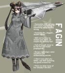  1girl absurdres aircraft airplane canards coat english_commentary english_text fangs fighter_jet full_body grey_background grey_coat grey_footwear highres horns j-20 jet long_sleeves military_vehicle original pandramodo parted_lips people&#039;s_liberation_army people&#039;s_liberation_army_air_force personification pointy_ears simple_background smile solo standing tail teeth 