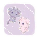  alternate_color border closed_mouth commentary_request espurr grey_fur highres no_humans pink_hair pokemon pokemon_(creature) purple_background purple_eyes shiny_pokemon simple_background suimin_ap_(aroniumu) tail white_border 
